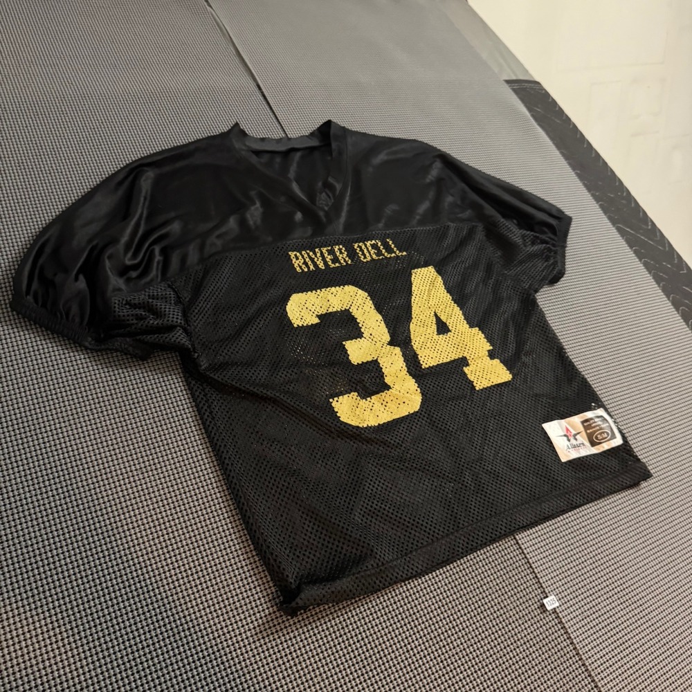 Alleson Athletic River Dell Football Jersey Black Gold Mesh Practice Shirt S/M - Picture 2 of 5